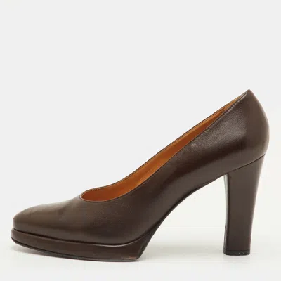 Casadei Size 40 Dark Brown Leather Platform Pumps In Black