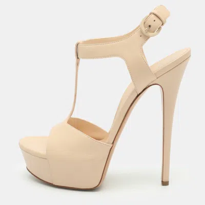 Pre-owned Casadei Size 40 Powder Pink Leather Ankle Strap Sandals