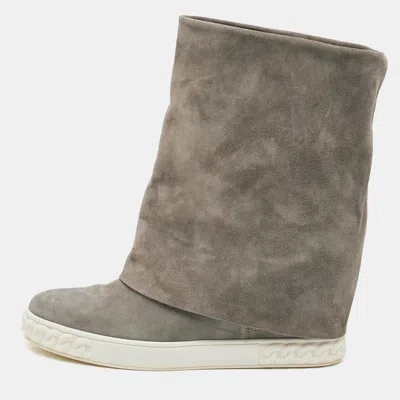 Casadei Size 41 Grey Suede Wedge Sneakers In Gray