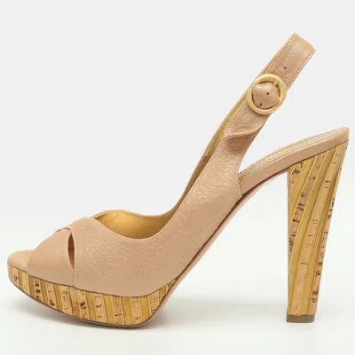 Pre-owned Casadei Size 41 Metallic Beige Leather Slingback Pumps