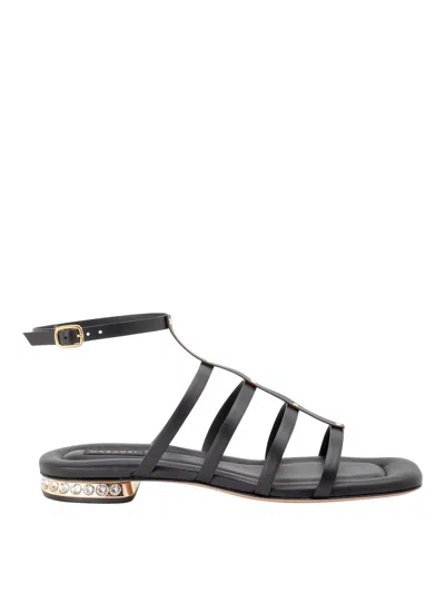 Casadei Slim Fit Studded Sandals In Negro