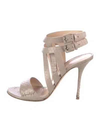 Pre-owned Casadei Snakeskin Animal Print Sandals In Neutrals/pink
