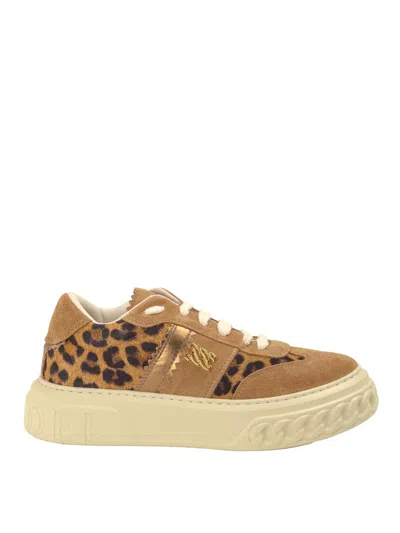 Casadei Leopard-print Logo-detail Sneakers In Multi