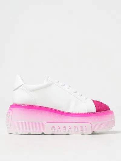Casadei Nexus Lace-up Platform Sneakers In White And Fuchsia