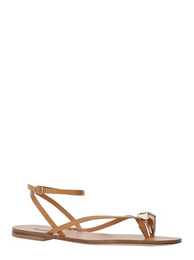Casadei Soraia Flat Brown Sandals With Leather Detail For Women