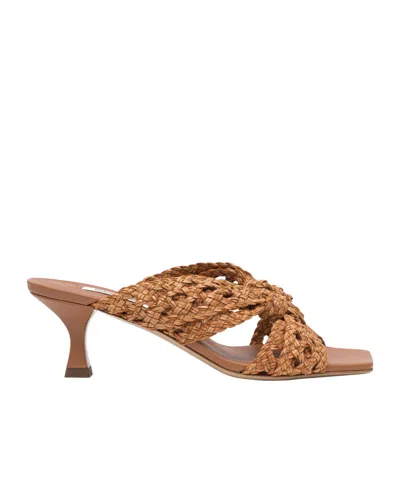 Casadei Square-toe Interwoven Sandals In Brown