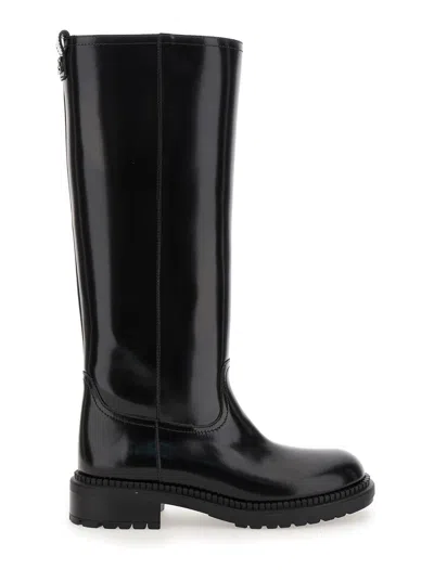 CASADEI BLACK BOOTS WITH WIDE HEEL AND ZIP CLOSURE IN LEATHER WOMAN