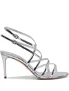 Casadei Silver Leather Sandals With Crisscross Straps In White