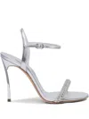 Casadei Crystal-embellished Silver Sandals With Steel Blade Heel In Metallic