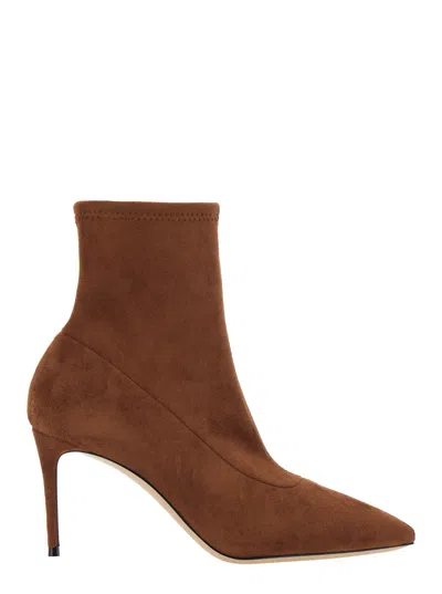 Casadei Stretch Camel Pointed-toe Ankle Boot In Brown