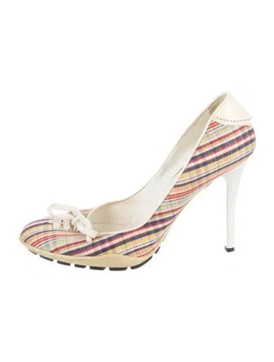 Pre-owned Casadei Striped Pumps In White