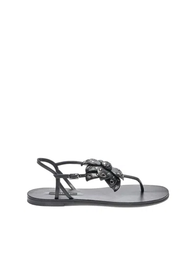 Casadei Stud-embellished Flat Sandals In Black