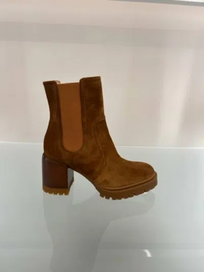 Casadei Suede Bootie In Tan In Brown