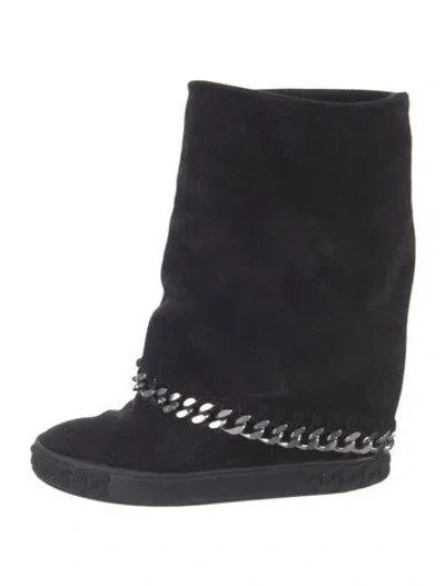 Pre-owned Casadei Suede Chain-link Accents Lace-up Boots In Black