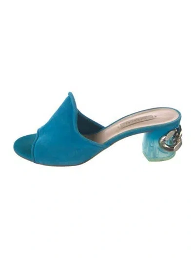 Pre-owned Casadei Suede Chain-link Accents Slides In Blue