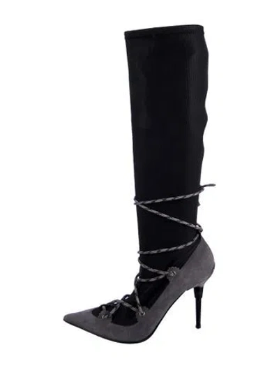 Pre-owned Casadei Suede Colorblock Pattern Sock Boots In Black
