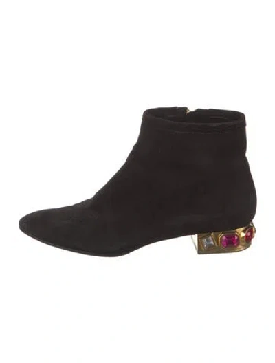 Pre-owned Casadei Suede Crystal Embellishments Boots In Black