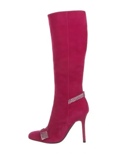 Pre-owned Casadei Suede Crystal Embellishments Boots In Pink