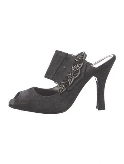 Pre-owned Casadei Suede Crystal Embellishments Slides In Black