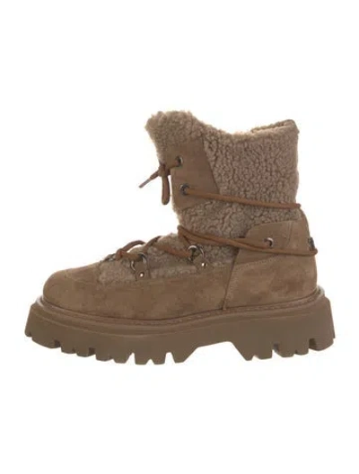 Pre-owned Casadei Suede Lace-up Boots In Neutral