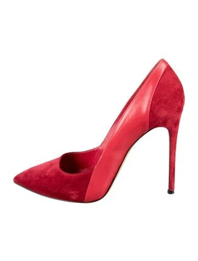 Pre-owned Casadei Suede Leather Trim Embellishment Pumps In Red