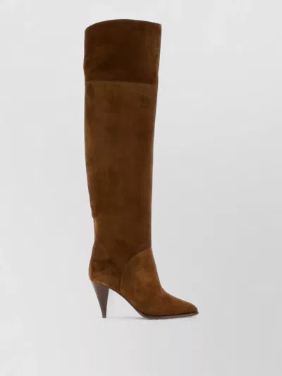 Casadei Suede Over The Knee Stiletto Boots In Brown