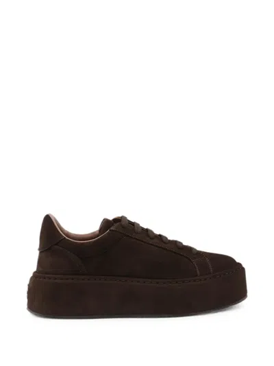 Casadei Casual Suede Platform Sneaker With 5 Cm Sole In Brown