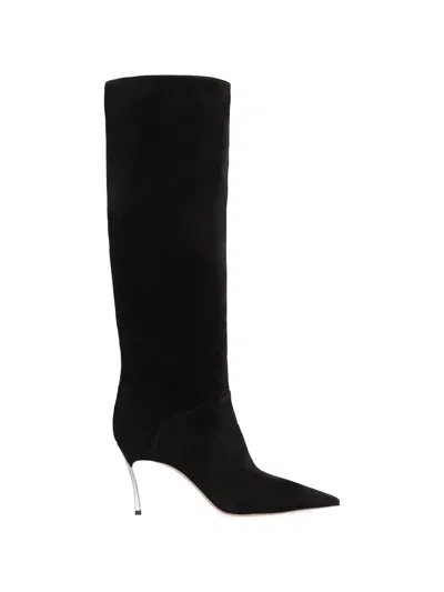 Casadei Suede Pointed-toe Boots In Black