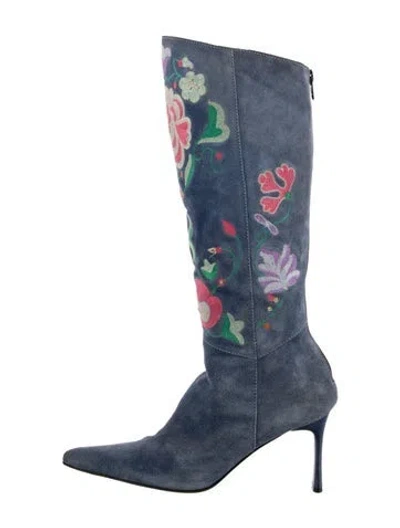 Pre-owned Casadei Suede Printed Boots In Blue