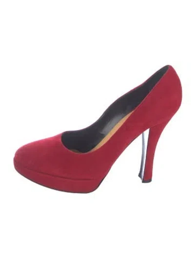 Pre-owned Casadei Suede Pumps In Red
