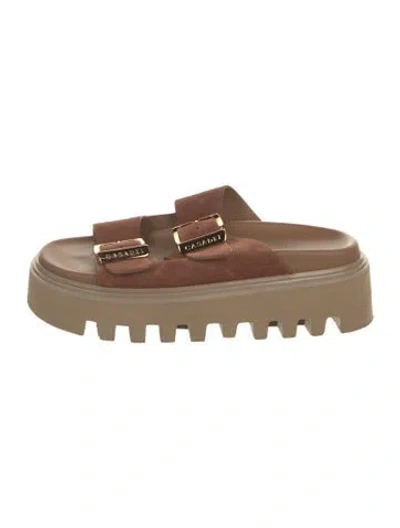 Pre-owned Casadei Suede Slides In Brown