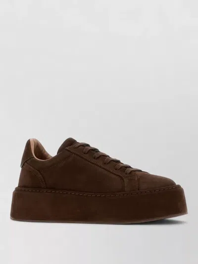 Casadei Suede Sneakers Platform Sole Round Toe Design In Brown