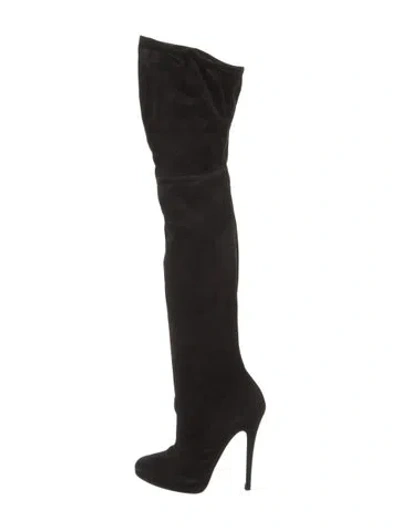 Pre-owned Casadei Suede Studded Accents Boots In Black