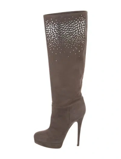Pre-owned Casadei Suede Studded Accents Boots In Neutral