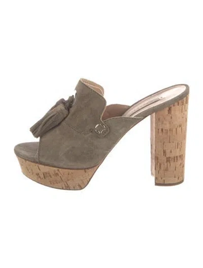 Pre-owned Casadei Suede Tassel Accents Slides In Neutral