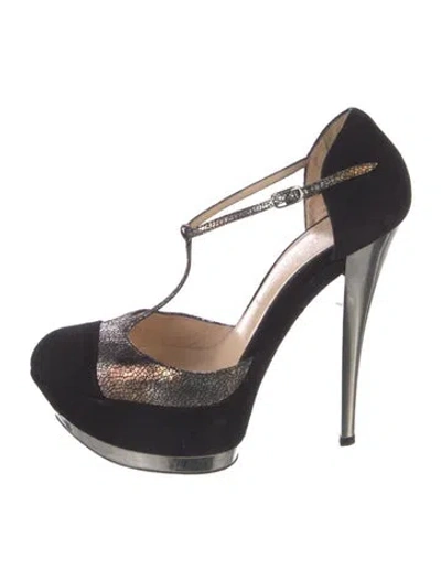 Pre-owned Casadei Suede T-strap Pumps In Black