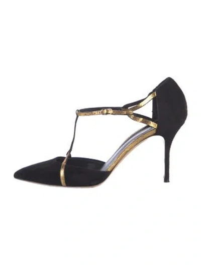 Pre-owned Casadei Suede T-strap Pumps In Black