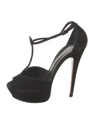 Pre-owned Casadei Suede T-strap Pumps In Black