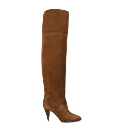 Casadei Suede Venus Over-the-knee Boots In Brown