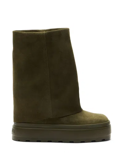 Casadei Suede Wedge Ankle Boots In Green