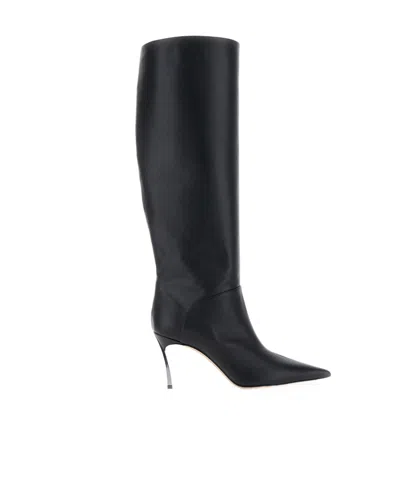 Casadei Superblade 80mm Leather Boots In Black
