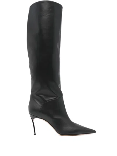 Casadei Woman Boot Black Size 11 Leather In Brown