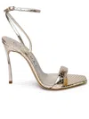 CASADEI CASADEI 'SUPERBLADE ATOMIUM' PLATINUM LAMINATED FABRIC SANDALS