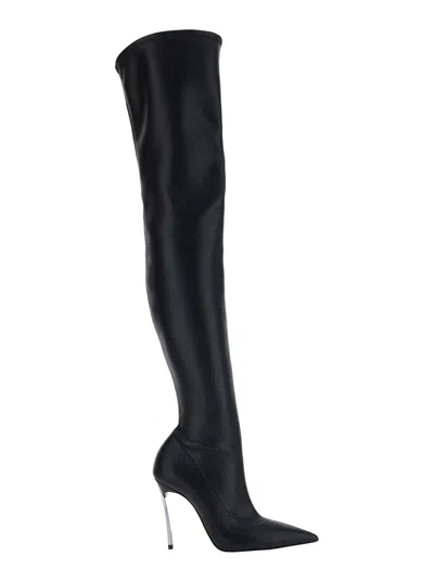 CASADEI SUPERBLADE BLACK OVER-THE-KNEE BOOTS WITH STILETTO HEELS IN LEATHER WOMAN