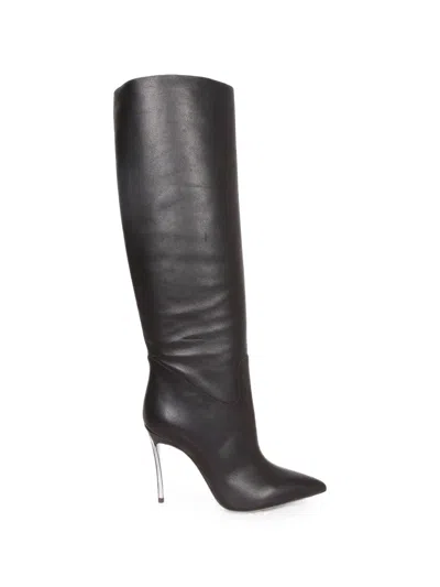 Casadei Superblade Pointed-toe Knee-high Boots In Black