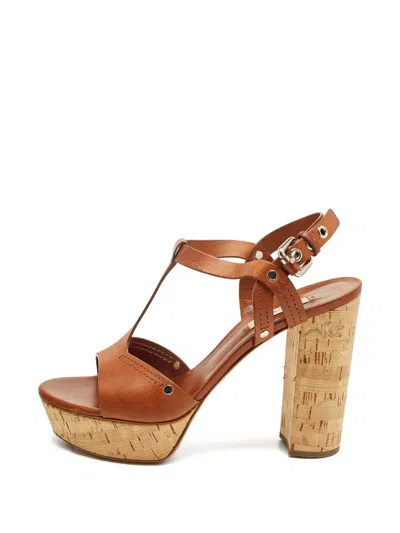 Pre-owned Casadei T-strap Platform Sandals In Brown