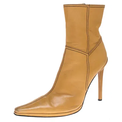 Casadei Tan Leather Pointed Toe Ankle Boots In Multi