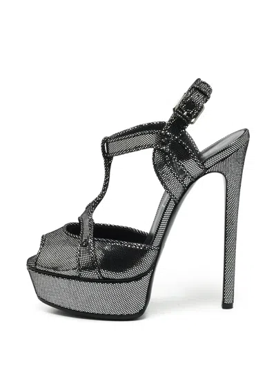 Pre-owned Casadei Textured Platform Sandals In Silver