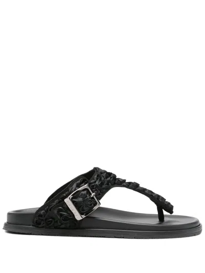 Casadei Textured T-bar Slides In Black