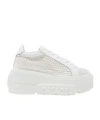 Casadei Nexus Woven Leather Wedge Sneakers In White